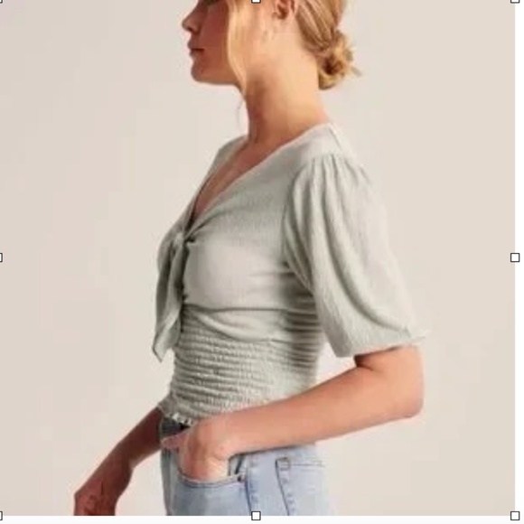 Abercrombie & Fitch Smocked Waist Blouse with Tie Front/Sage/Size Medi… - Picture 4 of 9